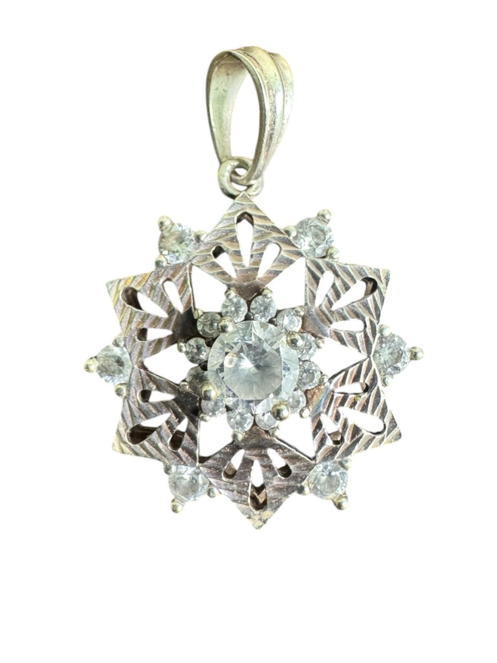 Sterling Silver Snowflake Pendant with Clear Stones